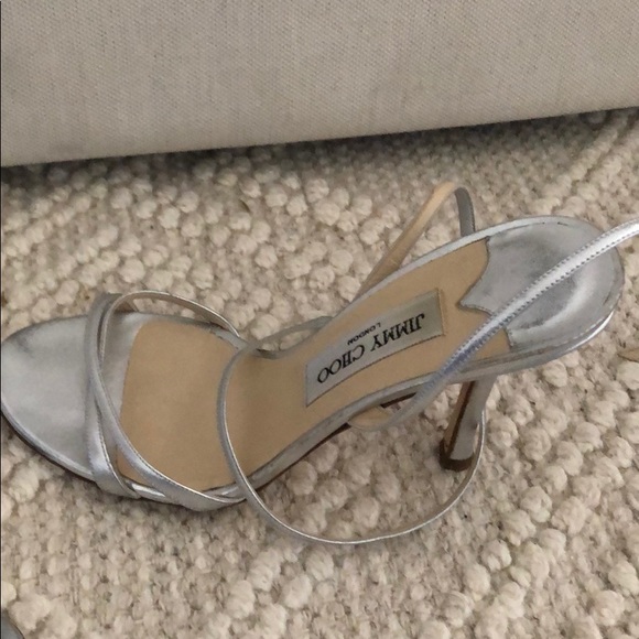 Azia 95 | Silver Liquid Metal Leather Sandals | JIMMY CHOO Jimmy Choo silver sandals